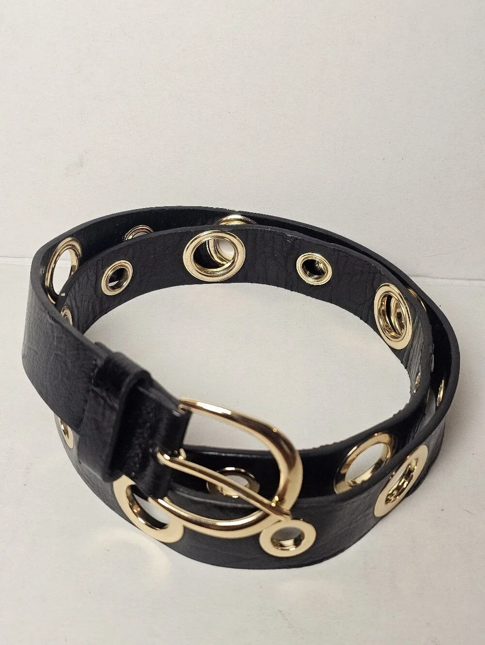 Topshop Black Leather Grommet Belt with Gold Buckle Size XS/S Womens